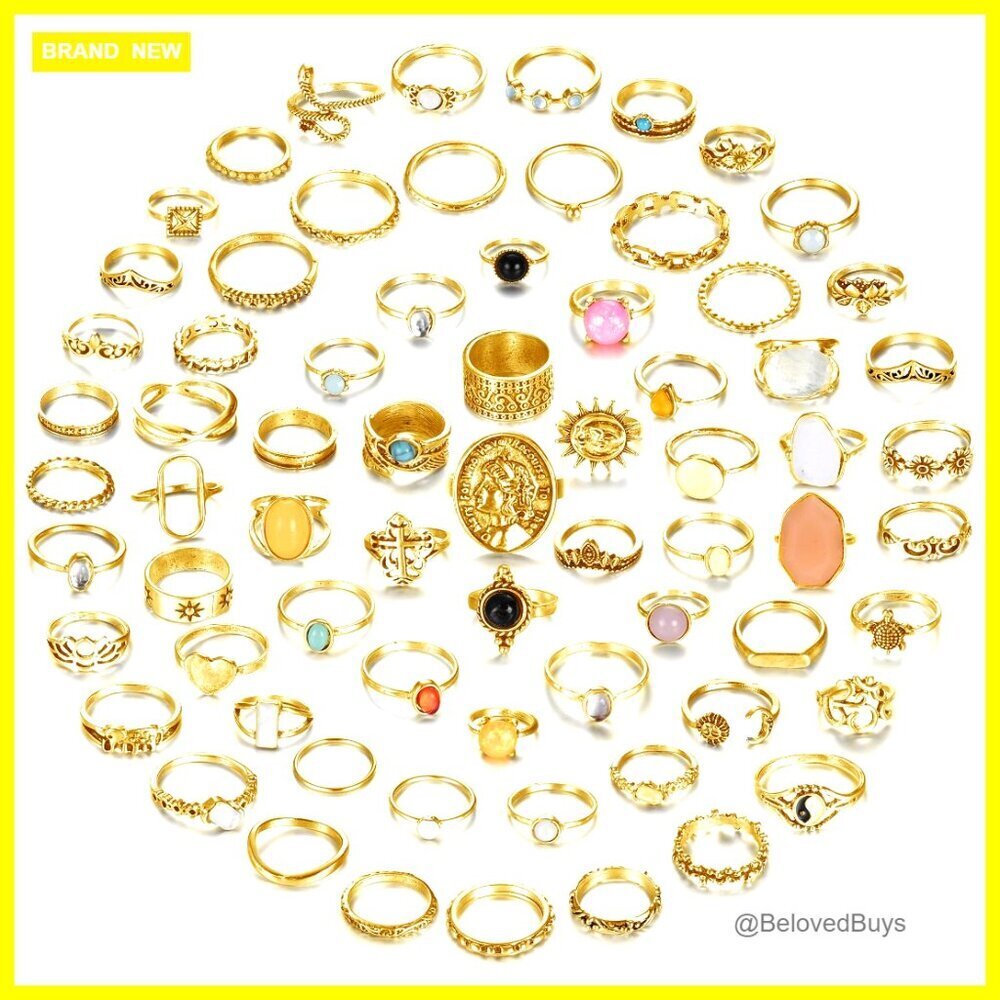 70 Pcs Vintage Crystal Knuckle Rings Set Stackable Boho Joint Rings